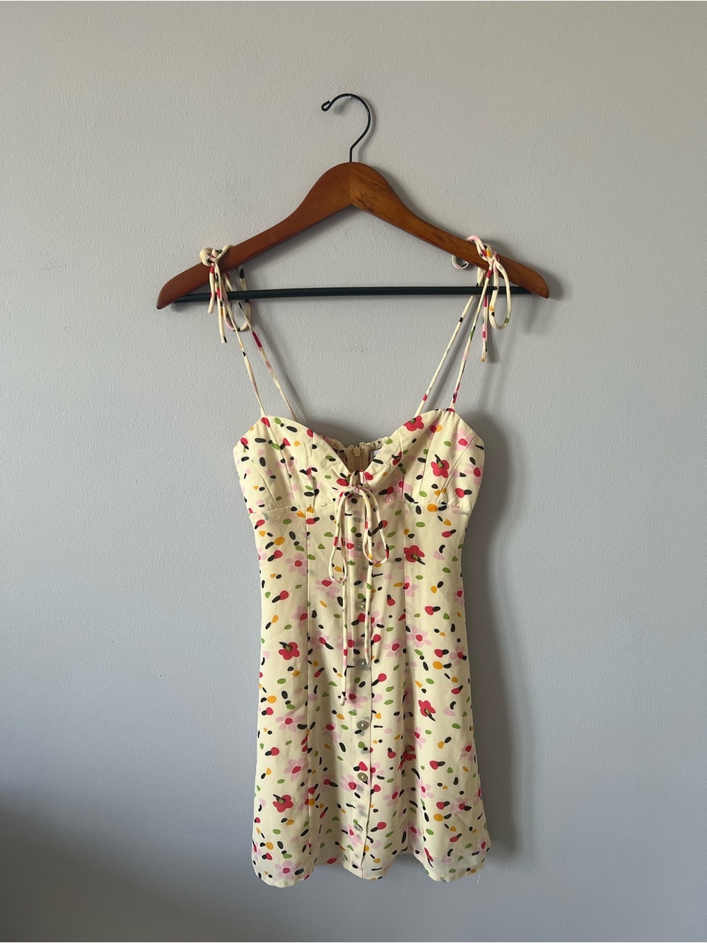Princess Polly Cream Floral Tie-Front Mini Dress with Adjustable Straps